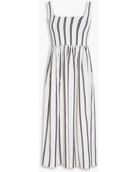 Theory - Knit-paneled Striped Poplin Midi Dress - Lyst