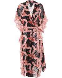 Anna Sui Ruffled Printed Fil Coupé Silk-chiffon Kimono Black