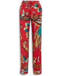 RED Valentino - Floral-print Silk-crepe Straight-leg Pants - Lyst