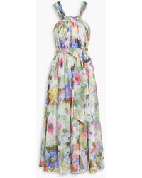 Badgley Mischka - Gathered Floral-print Chiffon Midi Dress - Lyst