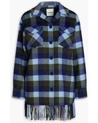 Sandro - Claira Fringed Checked Wool-blend Twill Shirt Jacket - Lyst