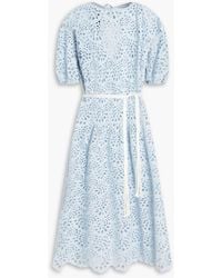 Maje - Belted Broderie Anglaise Cotton Midi Dress - Lyst