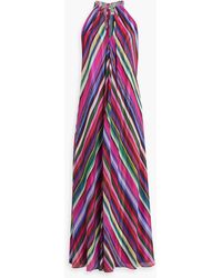Badgley Mischka - Striped Chiffon Maxi Dress - Lyst