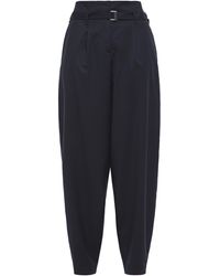 Maje Cropped Belted Pleated Twill Harem Trousers Midnight Blue