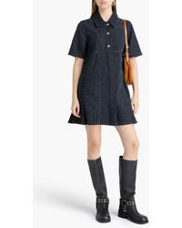 ganni kress soft denim dress Ganni Pink Washed Kress Soft Denim Mini Shirt Dress M