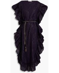Zimmermann - Ruffled Metallic Striped Cotton Midi Dress - Lyst