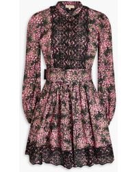 byTiMo - Broderie Anglaise-trimmed Floral Print Cotton Mini Dress - Lyst