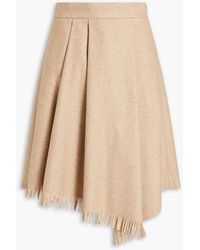 Brunello Cucinelli - Pleated Fringed Wool-blend Twill Skirt - Lyst