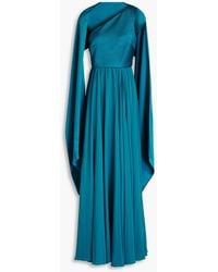 Badgley Mischka - One-shoulder Georgette-paneled Satin Gown - Lyst