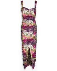 ROTATE BIRGER CHRISTENSEN - Ruched Floral-print Stretch-jersey Midi Dress - Lyst