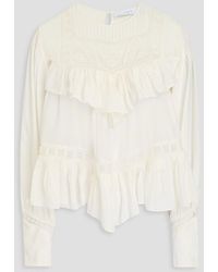 IRO - Bluse aus crêpe de chine und seidentüll mit rüschen und verzierung - Lyst