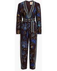 FARM Rio - Belted Printed Cotton And Lyocell-Blend Canvas Jumpsuit - Lyst