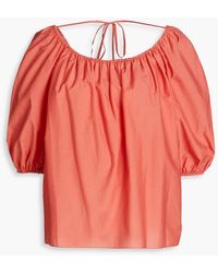 Theory - Gathered Cotton-blend Poplin Top - Lyst