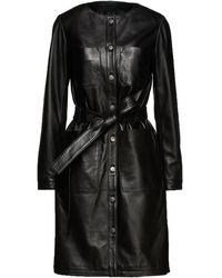 Muubaa Belted Leather Shirt Dress - Black