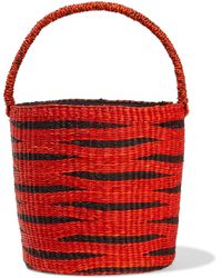 Sensi Studio El Tigre Tiger-print Toquilla Straw Bucket Bag - Red