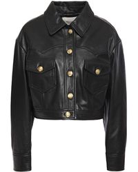 Maje Bacchu Cropped Leather Jacket Black