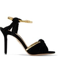Charlotte Olympia Broadway Metallic Leather-trimmed Knotted Velvet Sandals - Black