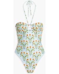 Agua Bendita - Sandalo Floral-print Embroidered Halterneck Swimsuit - Lyst