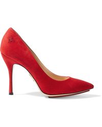 Charlotte Olympia Bacall Embroide Suede Court Shoes - Red