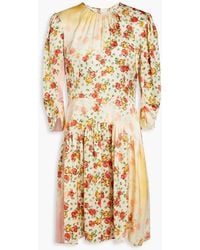 Marni - Gathered Floral-print Satin Mini Dress - Lyst