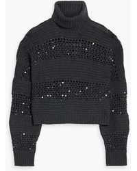 Brunello Cucinelli - Sequin-embellished Open-knit Cashmere Turtleneck Sweater - Lyst