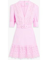 Rebecca Vallance - Emile Belted Broderie Anglaise Linen-blend Mini Dress - Lyst