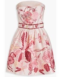 LEO LIN - Strapless Floral-print Linen And Silk-blend Mini Dress - Lyst