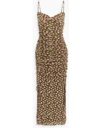 Diane von Furstenberg - Lester Ruched Printed Stretch-Mesh Midi Dress - Lyst