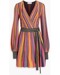 Rebecca Vallance - Marsha Wrap-effect Metallic Striped Knitted Mini Dress - Lyst