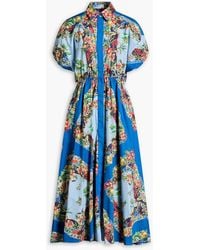 Maje - Pleated Floral-Print Cotton-Poplin Midi Shirt Dress - Lyst