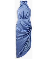 Veronica Beard - Gabriella Ruched Stretch Silk-blend Satin Halterneck Midi Dress - Lyst