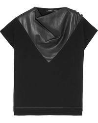 Proenza Schouler Faux Leather-paneled Draped Crepe Top - Black