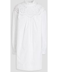 Claudie Pierlot - Rosana Broderie Anglaise-paneled Cotton Mini Dress - Lyst
