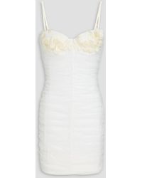 ROTATE BIRGER CHRISTENSEN - Ruched Floral-appliquéd Tulle Mini Dress - Lyst