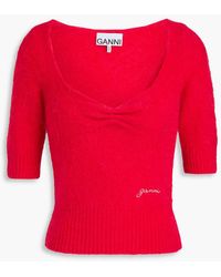 Ganni - Ruched Brushed Alpaca-blend Sweater - Lyst