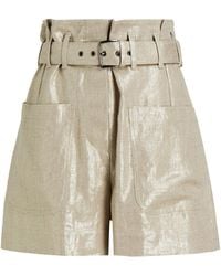 Brunello Cucinelli Belted Metallic Linen Shorts - Natural