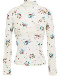 Rabanne - Floral-Print Stretch-Cupro Jersey Turtleneck Top - Lyst