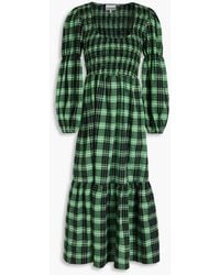 Ganni - Checked Seersucker Smock Dress - Lyst