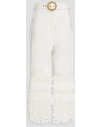 Zimmermann - Cropped Guipure Lace And Linen Straight-leg Pants - Lyst
