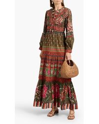 farm rio embellished floral-print cotton-voile maxi dress Farm Rio Embellished Tiered Printed Cotton-Voile Midi Dress