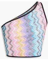 Missoni - One-Shoulder Cropped Crystal-Embellished Mesh Top - Lyst