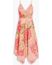 FARM Rio - Midikleid aus baumwolle mit floralem print, lochstickerei und häkelbesatz - Lyst