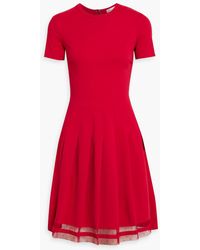 RED Valentino - Point D'esprit-trimmed Pleated Stretch-jersey Mini Dress - Lyst