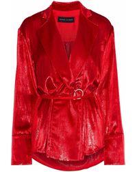 Michael Lo Sordo Metallic Velvet Wrap Top Red