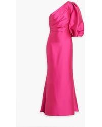 Badgley Mischka - One-Sleeve Draped Faille Gown - Lyst