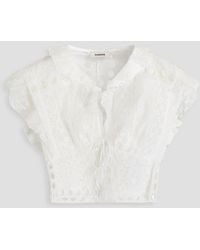 Sandro - Cropped Ruffled Lace-Paneled Broderie Anglaise Top - Lyst