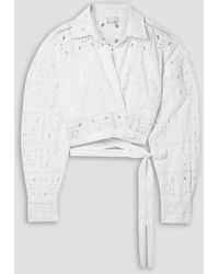 Miguelina - Savannah Cropped Broderie Anglaise Cotton Wrap Top - Lyst