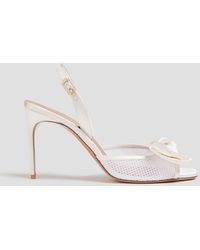 Malone Souliers - Maera 70 Bow-detailed Satin And Mesh Slingback Sandals - Lyst