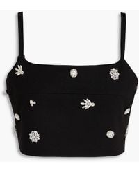 Maje - Cropped Crystal-Embellished Twill Top - Lyst