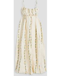 Agua Bendita - Limonaria Ranas Gathered Floral-print Linen Midi Dress - Lyst